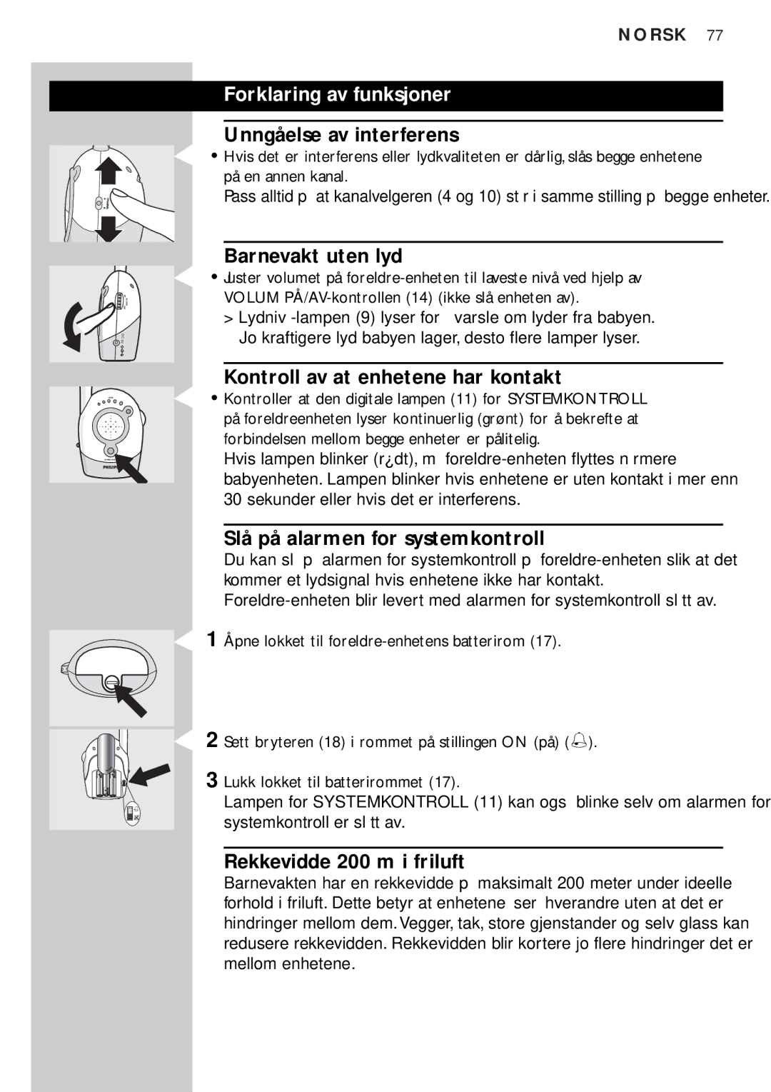 Philips SC464SBC manual Forklaring av funksjoner 