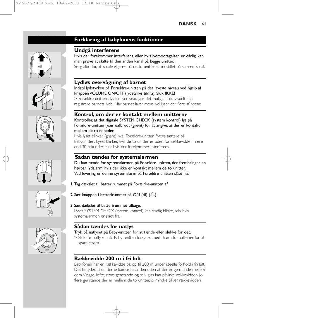 Philips SC468 manual Forklaring af babyfonens funktioner, Undgå interferens 