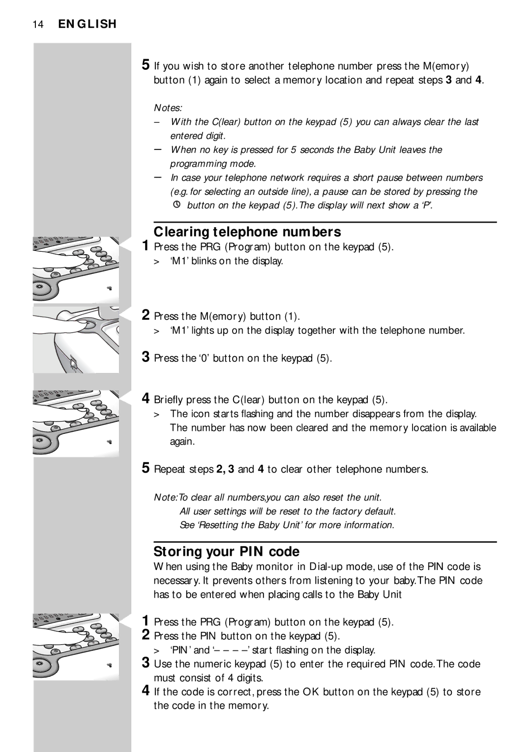 Philips SC469 manual Clearing telephone numbers, Storing your PIN code 