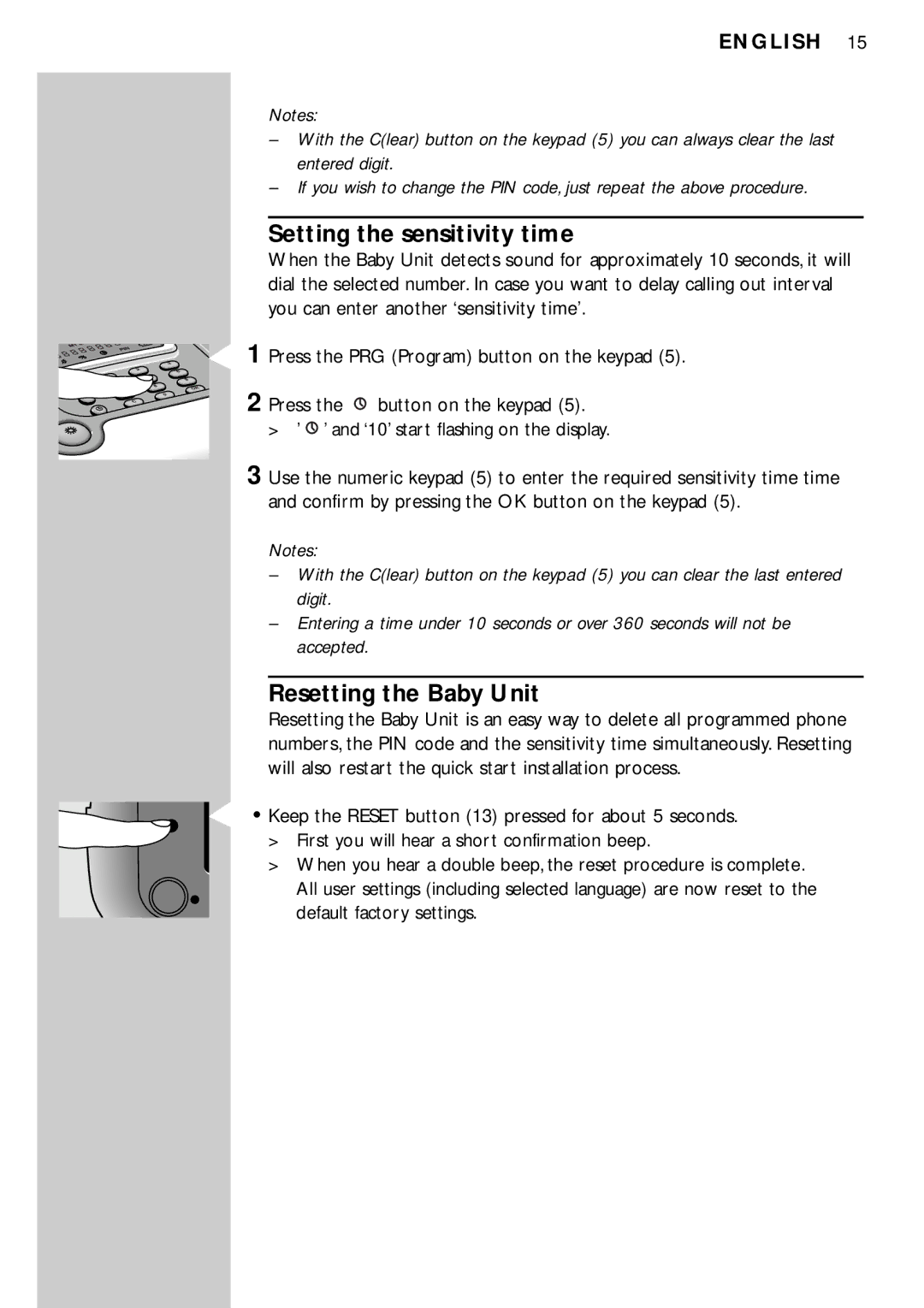 Philips SC469 manual Resetting the Baby Unit 