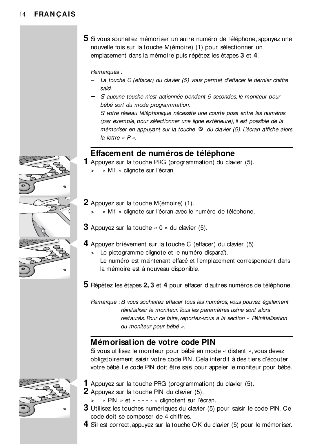 Philips SC469SBC manual Effacement de numéros de téléphone, Mémorisation de votre code PIN 