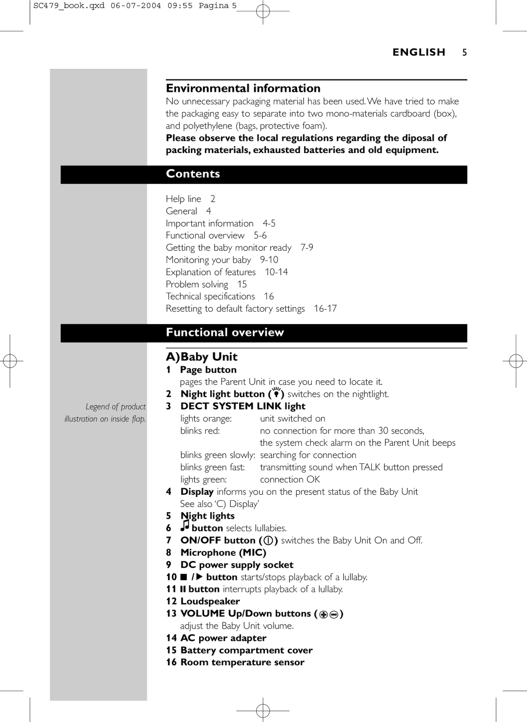 Philips SC479 manual Contents, Functional overview 