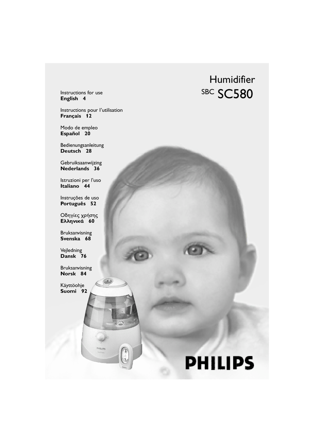 Philips SC580 manual English, Français, Español, Deutsch, Nederlands, Italiano, Português, Svenska, Dansk, Norsk, Suomi 