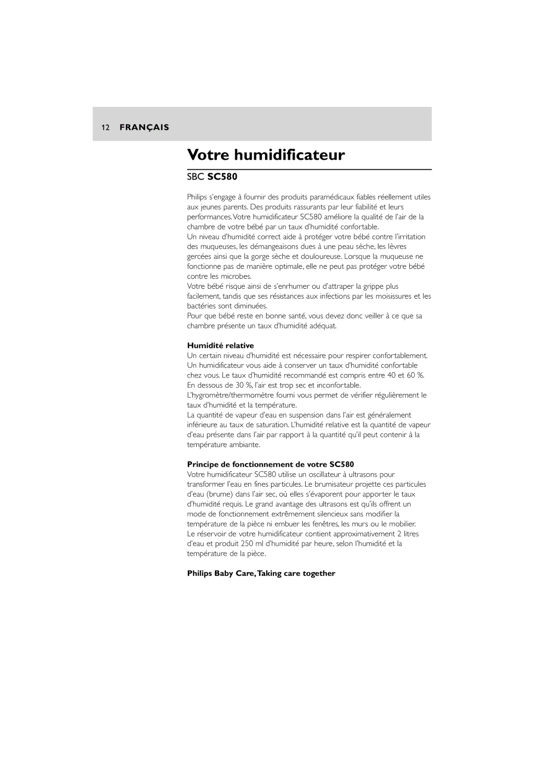 Philips manual Votre humidificateur, Humidité relative, Principe de fonctionnement de votre SC580 