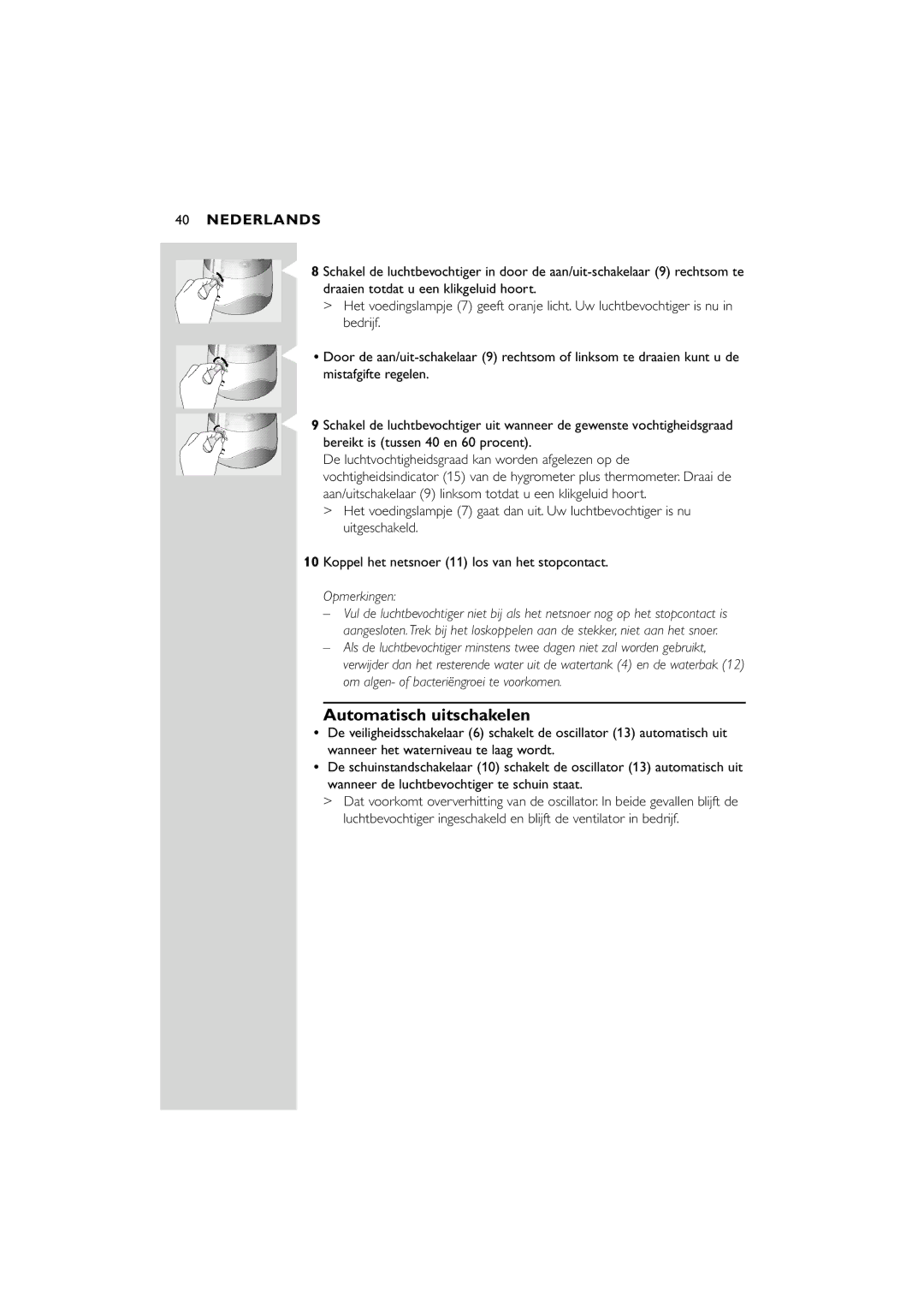 Philips SC580 manual Automatisch uitschakelen, Opmerkingen 