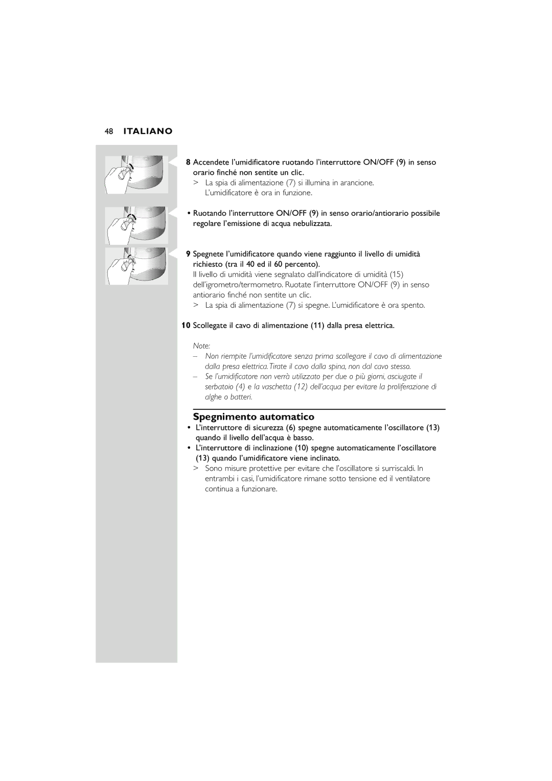 Philips SC580 manual Spegnimento automatico 