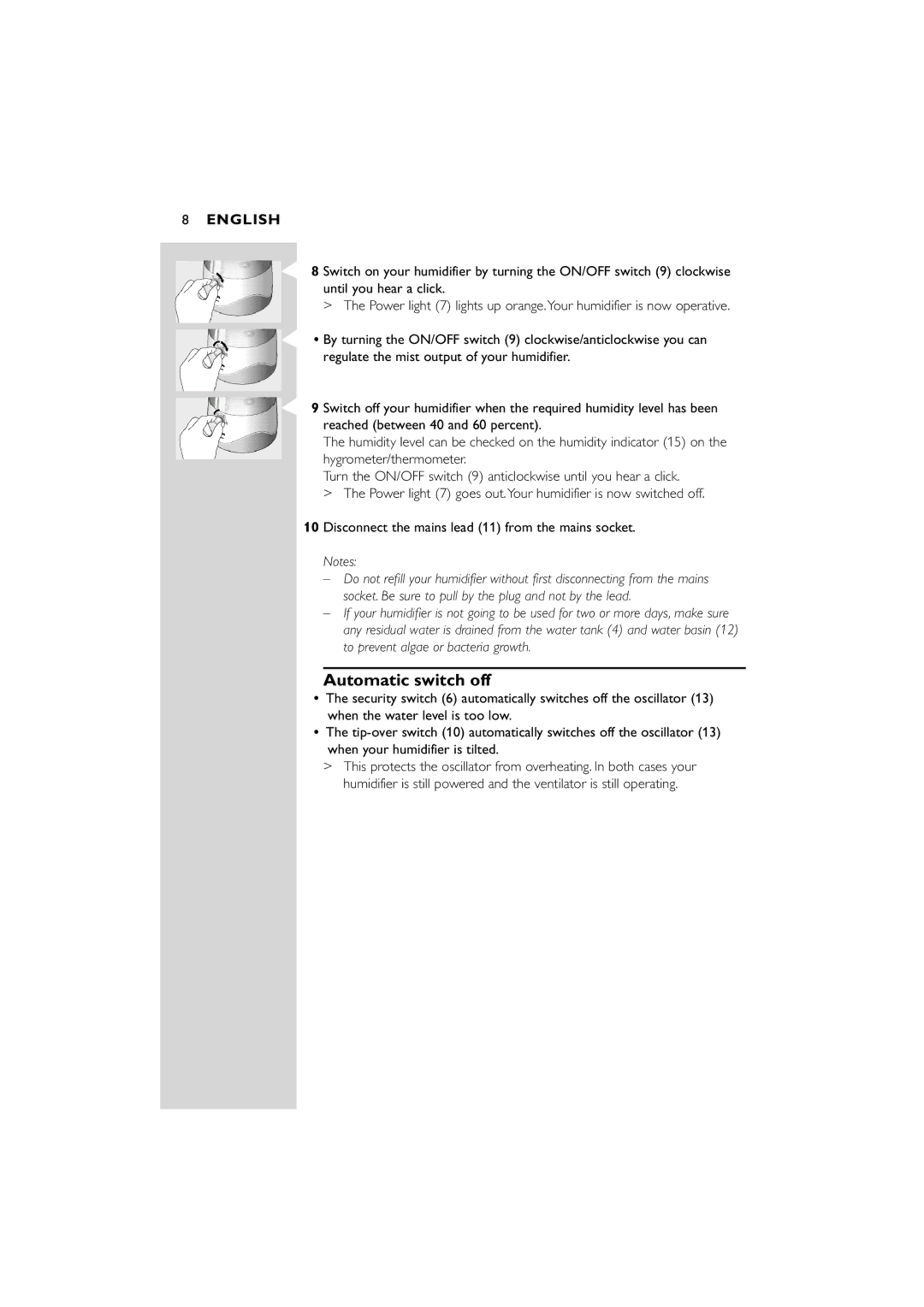 Philips SC580 manual Automatic switch off 