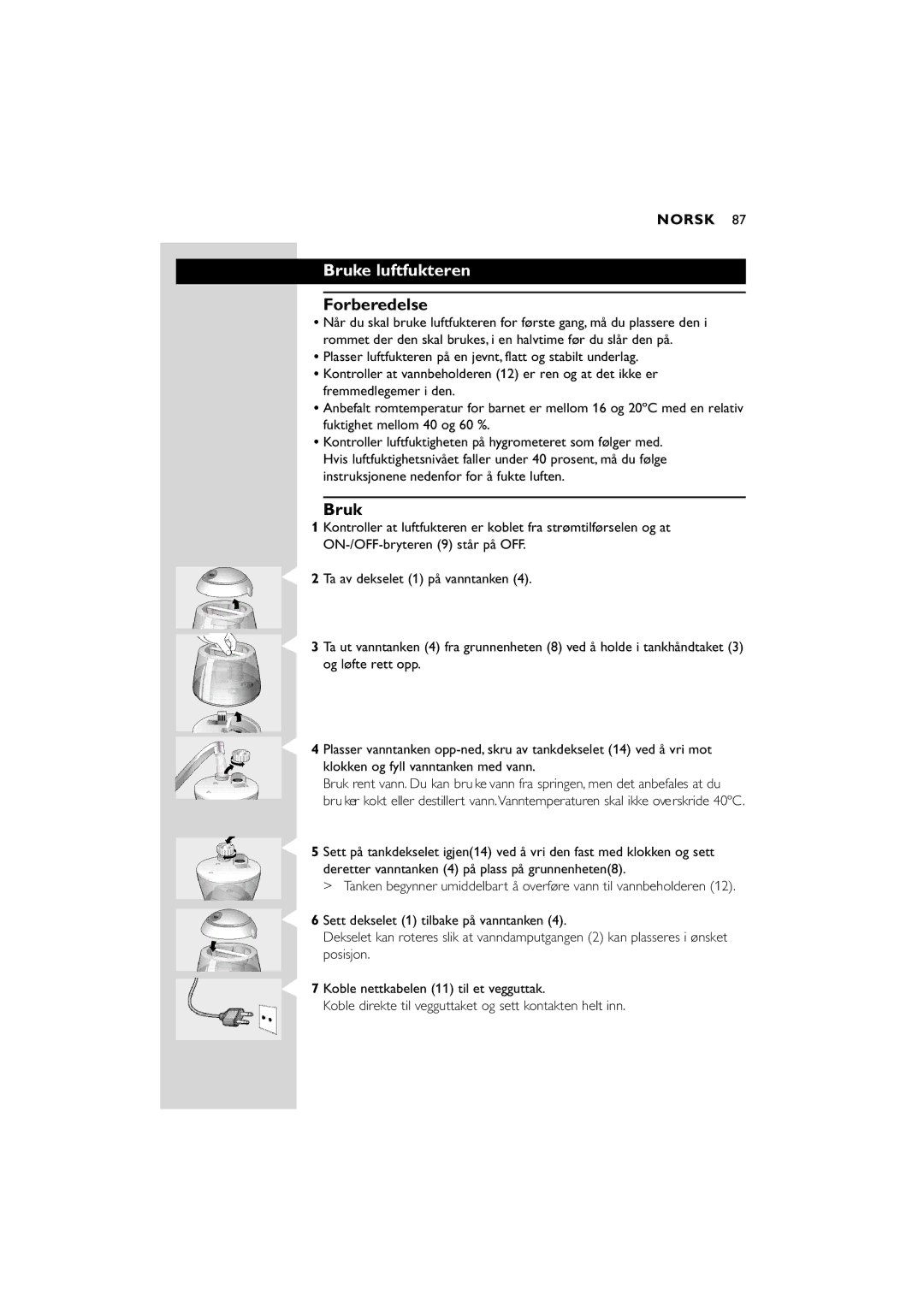 Philips SC580 manual Bruke luftfukteren 