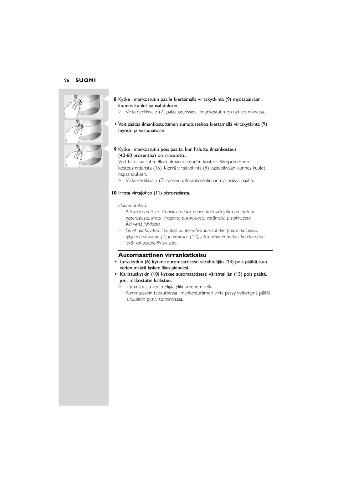 Philips SC580 manual Automaattinen virrankatkaisu 