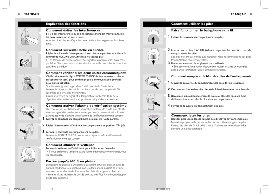 Philips SC769 warranty Explication des fonctions, Comment utiliser les piles 