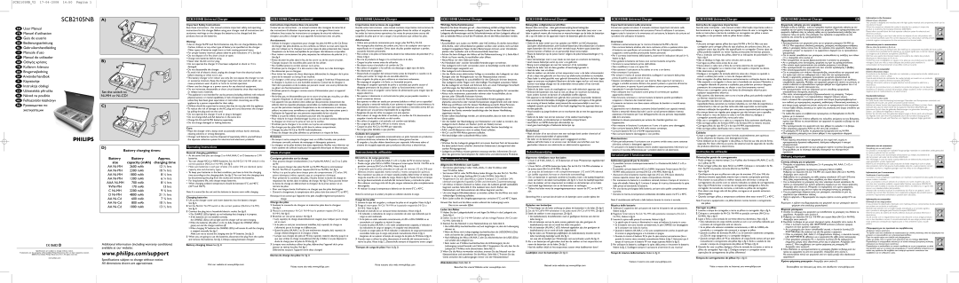 Philips operating instructions SCB2105NB Universal Charger, Operating Instructions, SCB2105NB Chargeur universel 