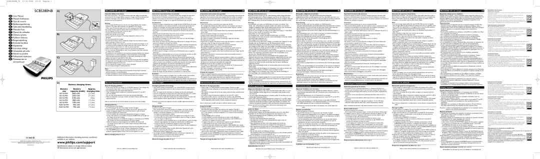 Philips SCB5380/12 operating instructions SBC5380NB 100 min charger, Operating Instructions, SBC5380NB Chargeur 100 min 