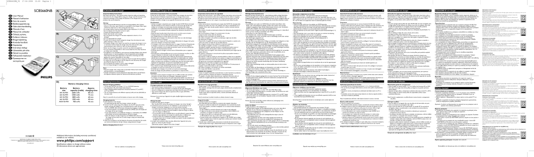Philips operating instructions SCB5660NB 60 min charger, Operating Instructions, SCB5660NB Chargeur 60 min 