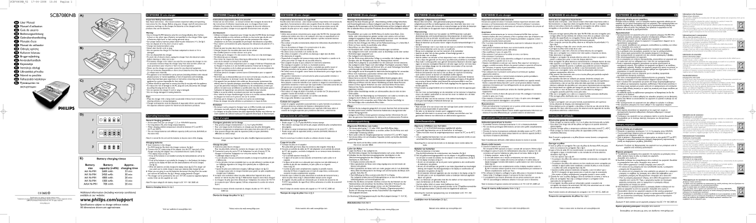 Philips SCB7080NB/12 operating instructions SCB7080NB 20 min charger, Operating Instructions, SCB7080NB Chargeur 20 min 