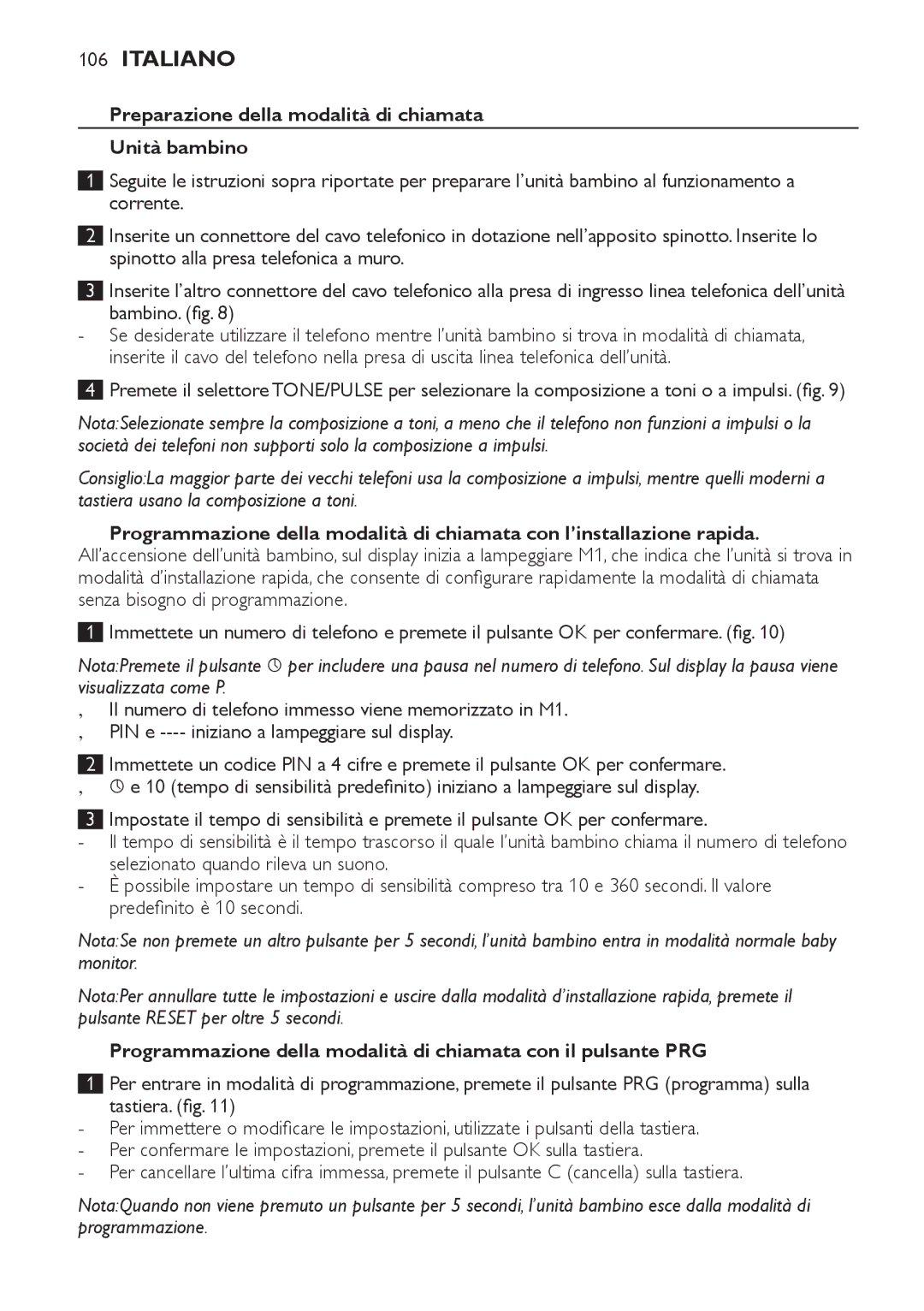 Philips SCD 469 manual Preparazione della modalità di chiamata Unità bambino 