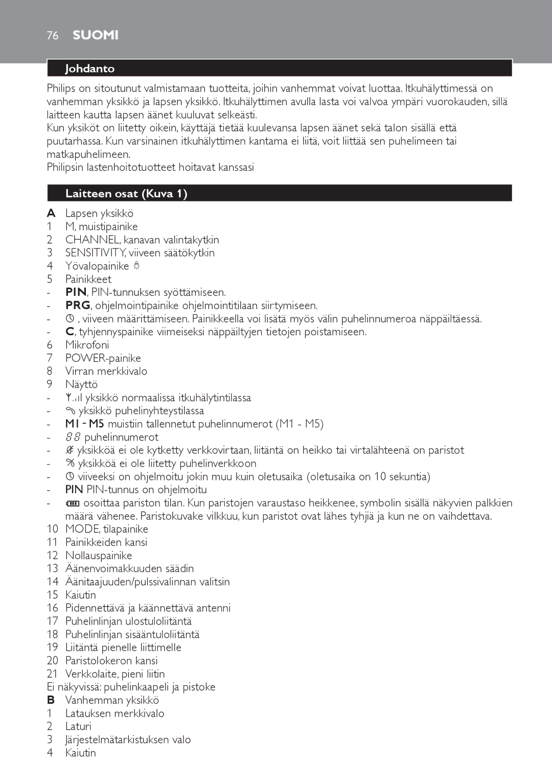 Philips SCD 469 manual Suomi, Johdanto, Laitteen osat Kuva 