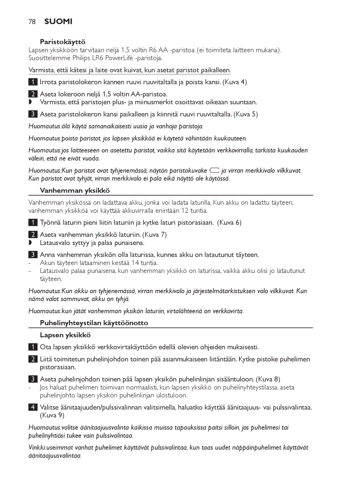 Philips SCD 469 manual Paristokäyttö, Vanhemman yksikkö, Puhelinyhteystilan käyttöönotto Lapsen yksikkö 