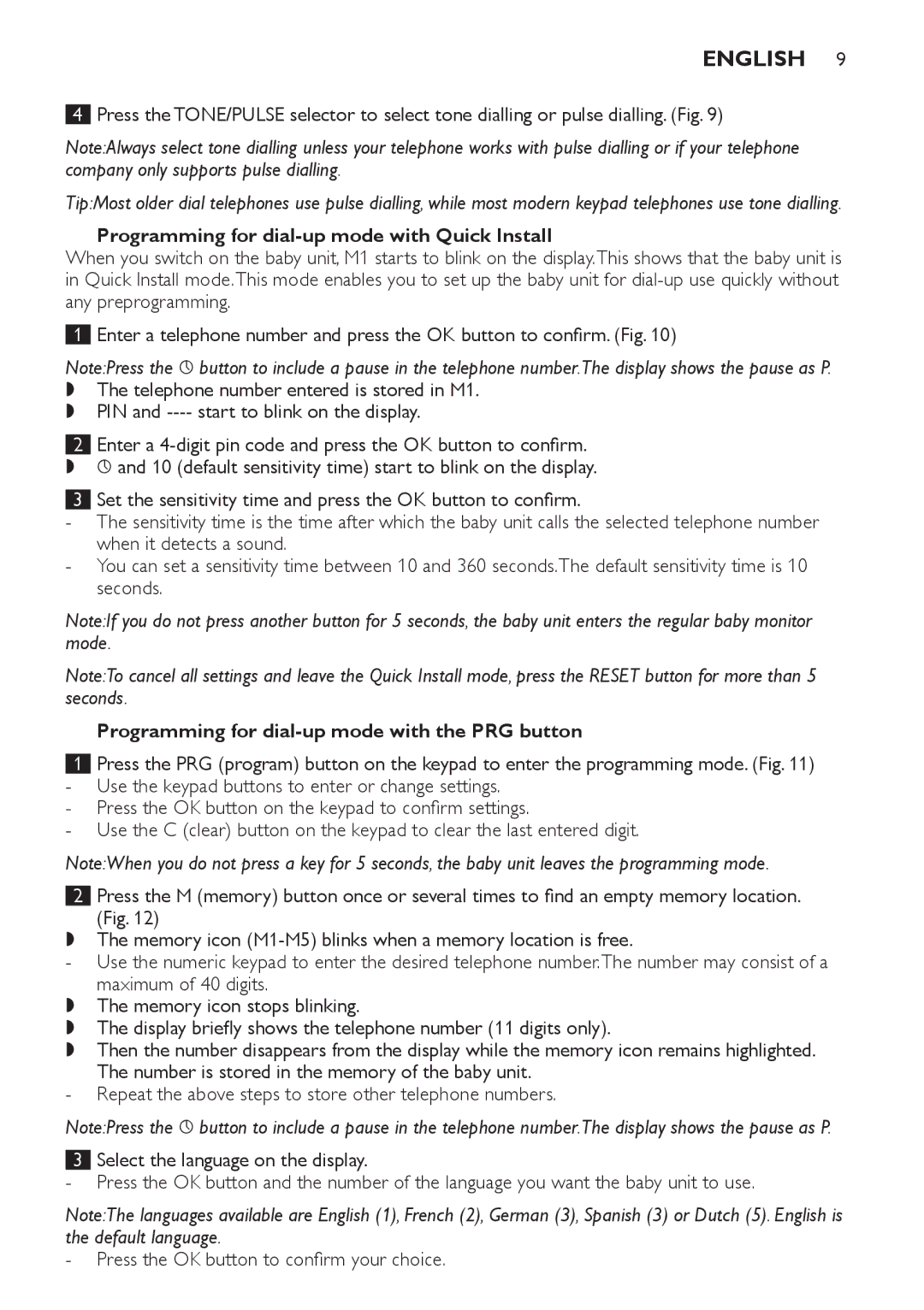 Philips SCD 469 manual Programming for dial-up mode with Quick Install, Programming for dial-up mode with the PRG button 