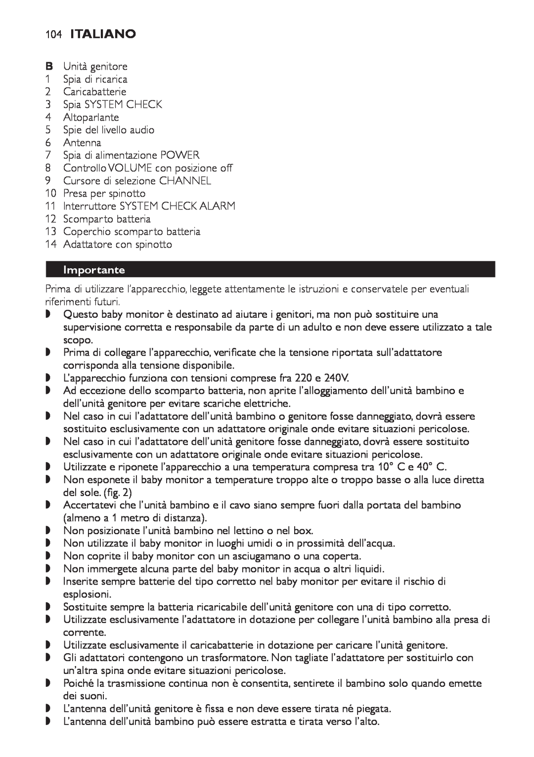 Philips SCD 469 manual 104Italiano, Importante 