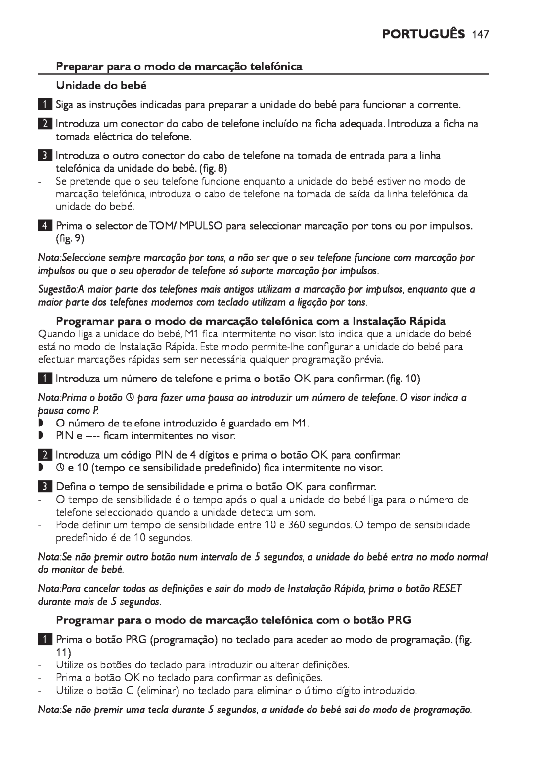 Philips SCD 469 manual Preparar para o modo de marcação telefónica, Português, Unidade do bebé 