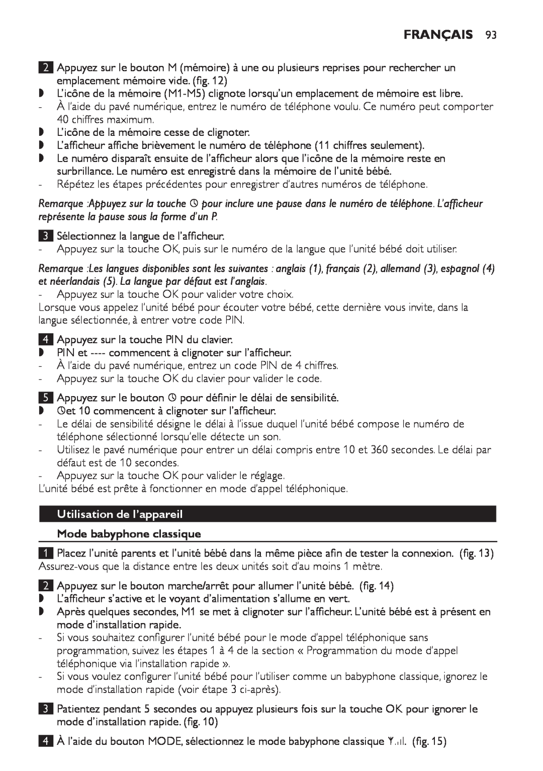 Philips SCD 469 manual Utilisation de l’appareil, Mode babyphone classique, Français 