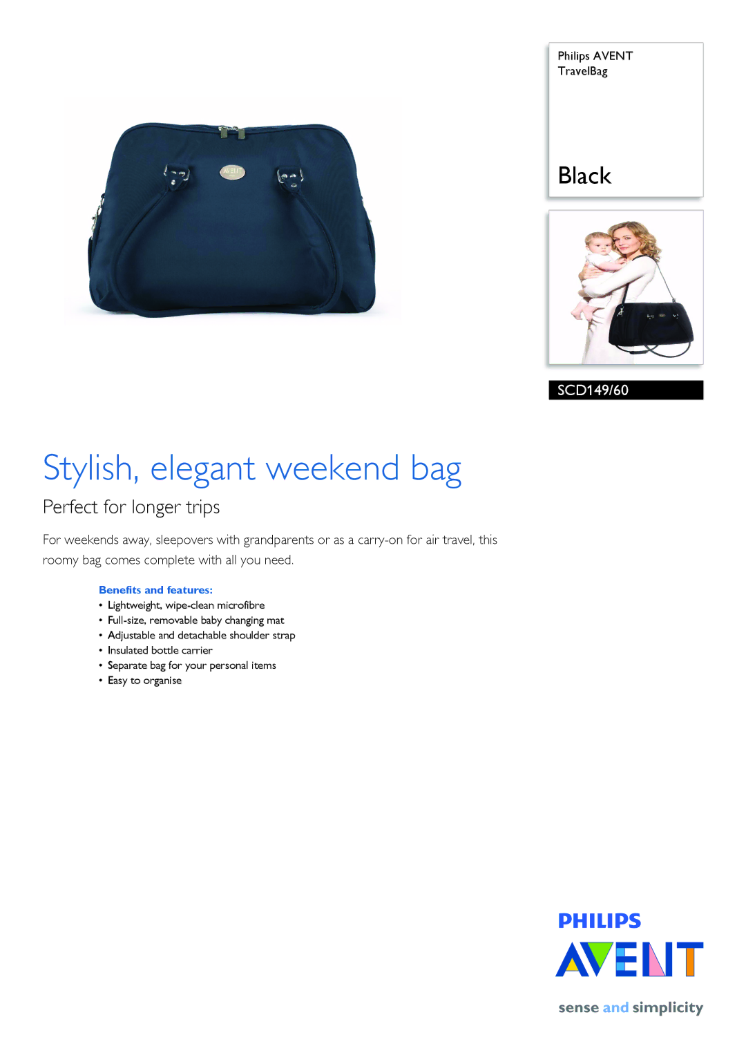 Philips SCD149/60 manual Stylish, elegant weekend bag, Perfect for longer trips, Benefits and features 