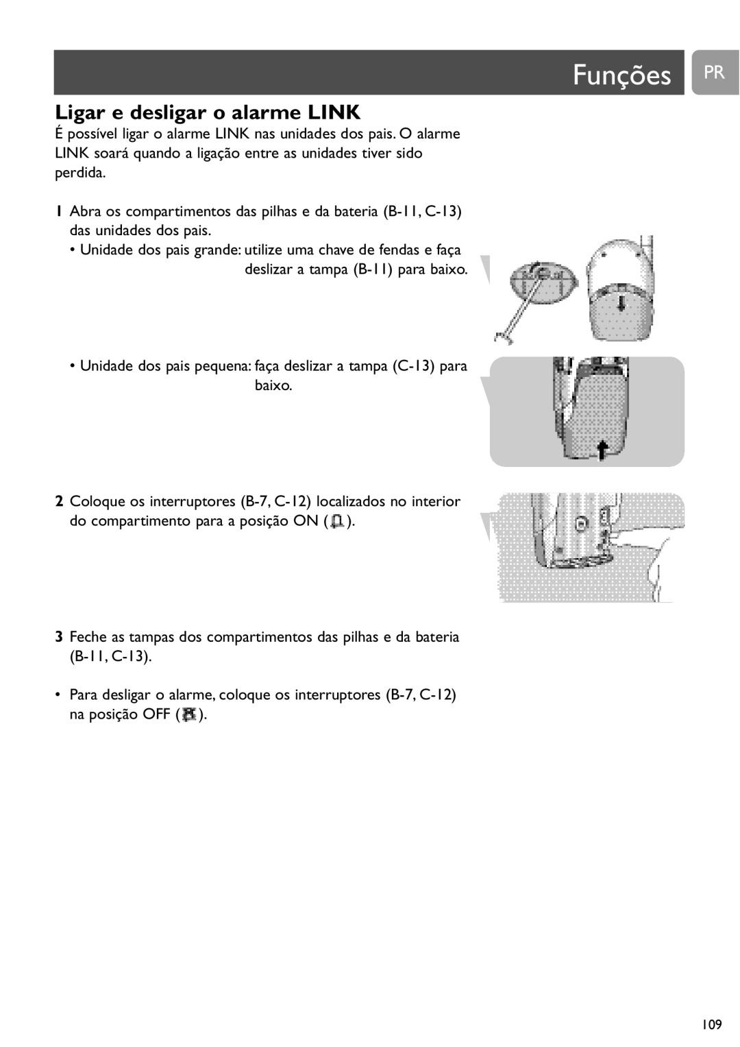 Philips SCD450 user manual Ligar e desligar o alarme Link 