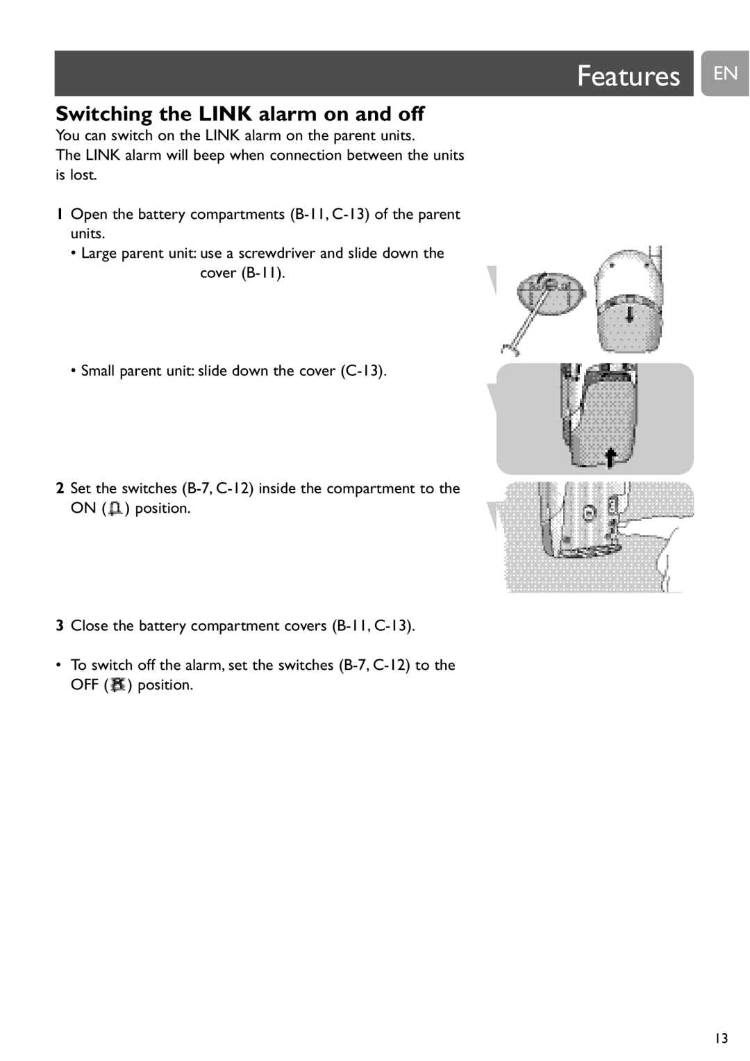 Philips SCD450 user manual Switching the Link alarm on and off 