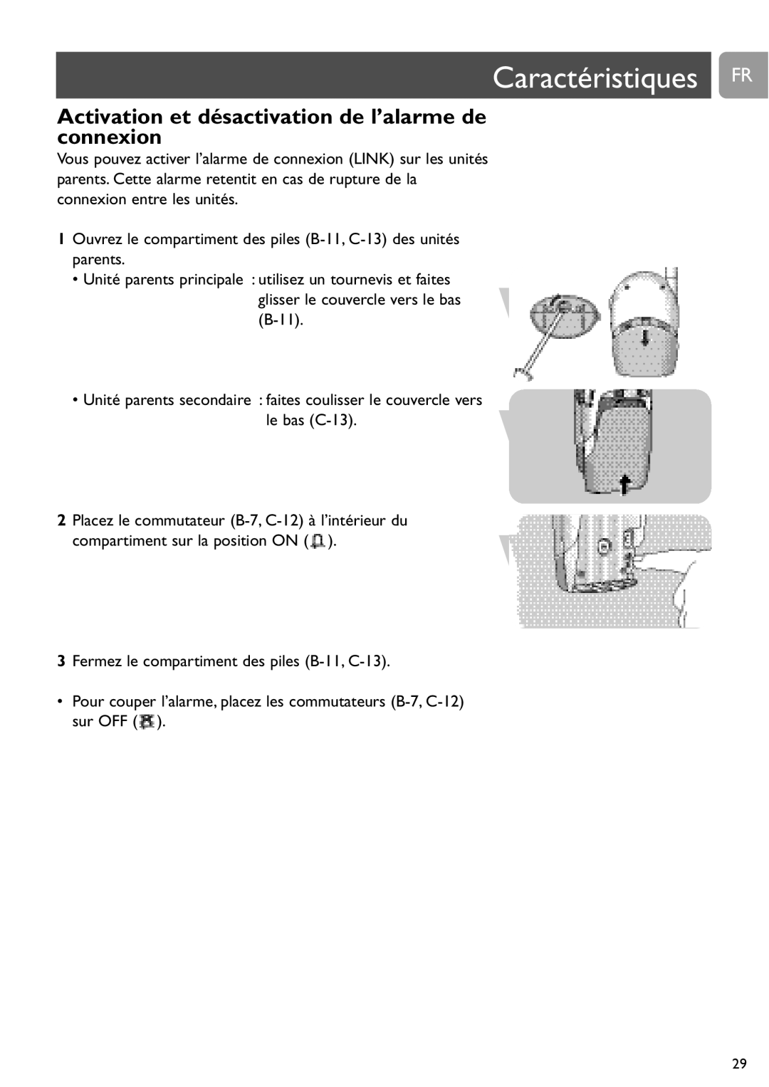 Philips SCD450 user manual Activation et désactivation de l’alarme de connexion 