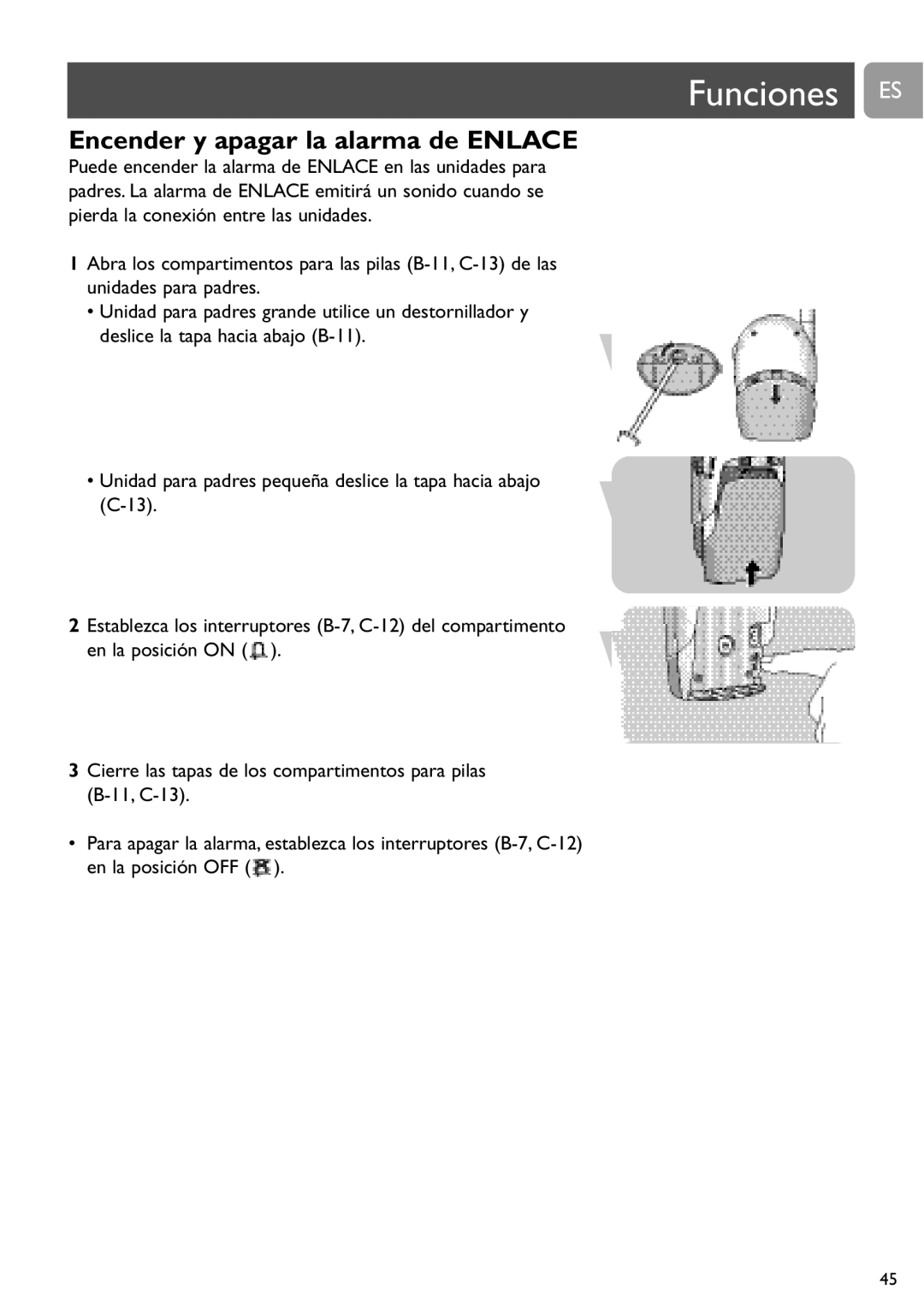 Philips SCD450 user manual Encender y apagar la alarma de Enlace 