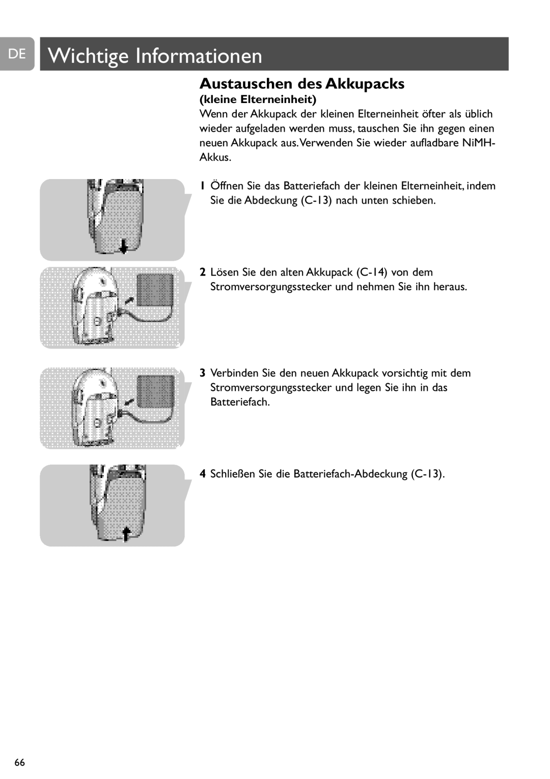 Philips SCD450 user manual DE Wichtige Informationen, Austauschen des Akkupacks 