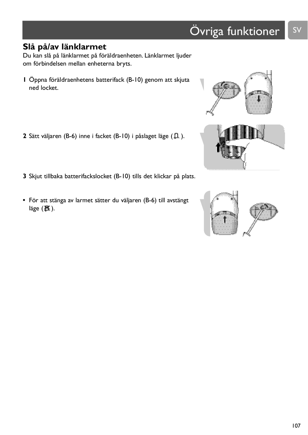 Philips SCD463 user manual Övriga funktioner SV, Slå på/av länklarmet 