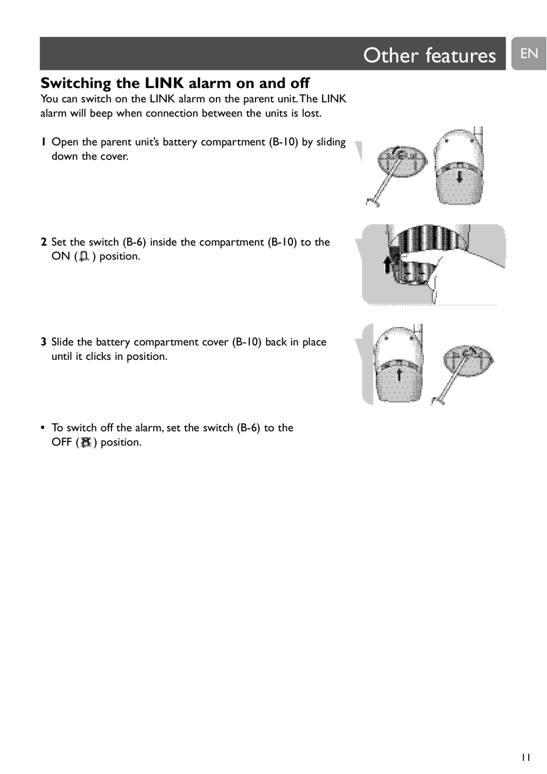 Philips SCD463 user manual Other features EN, Switching the Link alarm on and off 