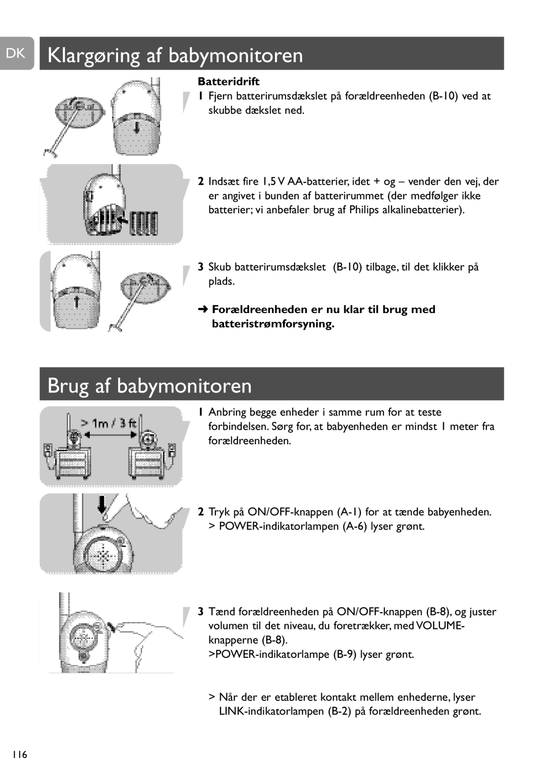 Philips SCD463 user manual DK Klargøring af babymonitoren, Brug af babymonitoren 