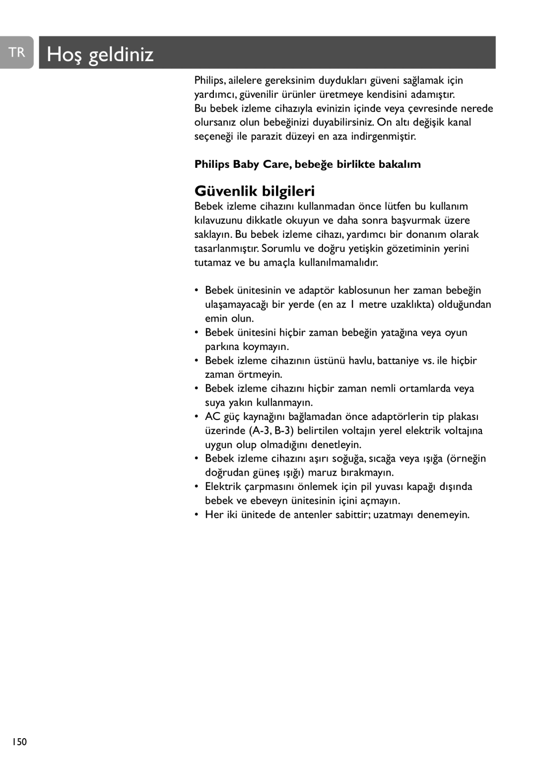 Philips SCD463 user manual TR Hoş geldiniz, Güvenlik bilgileri, Philips Baby Care, bebeğe birlikte bakalım 