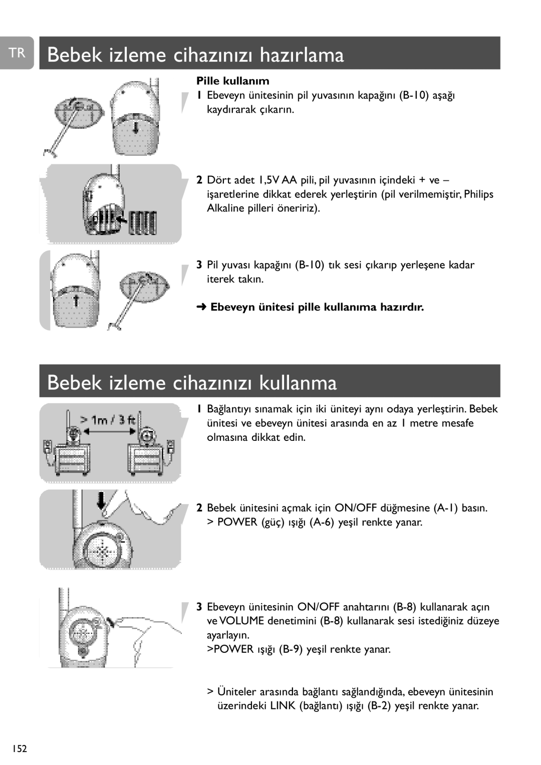 Philips SCD463 user manual TR Bebek izleme cihazınızı hazırlama, Bebek izleme cihazınızı kullanma 