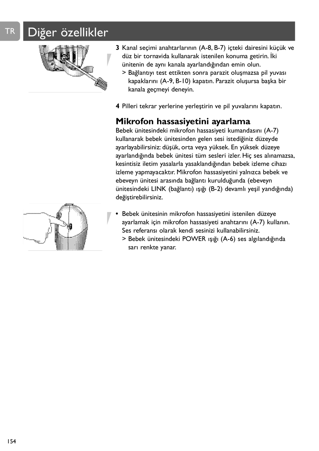 Philips SCD463 user manual TR Diğer özellikler, Mikrofon hassasiyetini ayarlama 