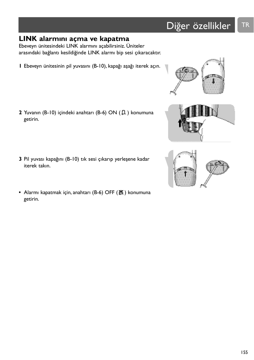 Philips SCD463 user manual Diğer özellikler TR, Link alarmını açma ve kapatma 