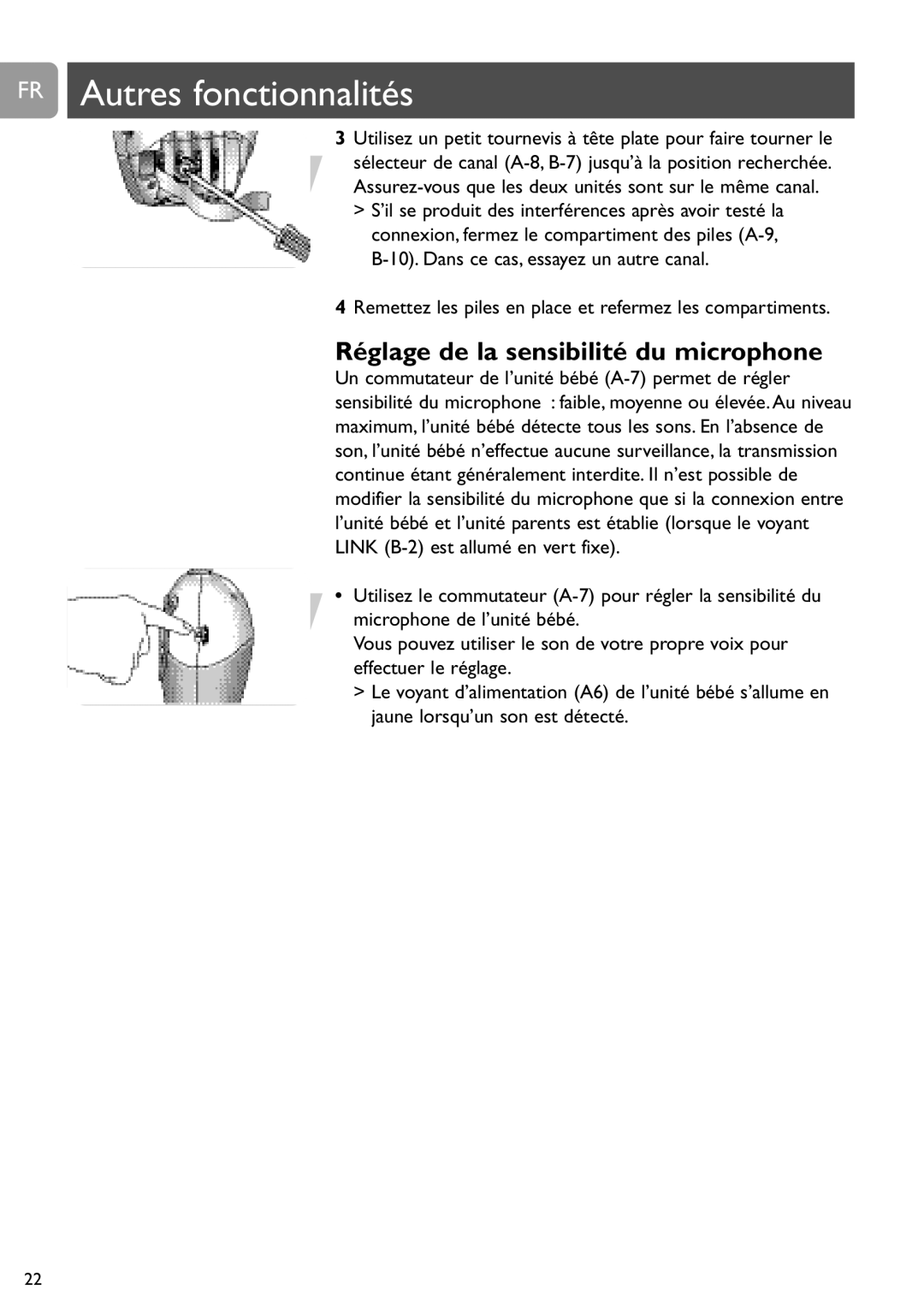 Philips SCD463 user manual FR Autres fonctionnalités, Réglage de la sensibilité du microphone 