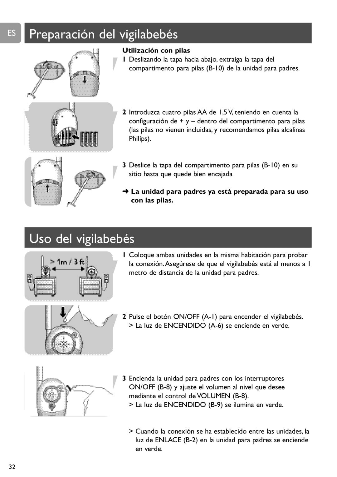 Philips SCD463 user manual ES Preparación del vigilabebés, Uso del vigilabebés 