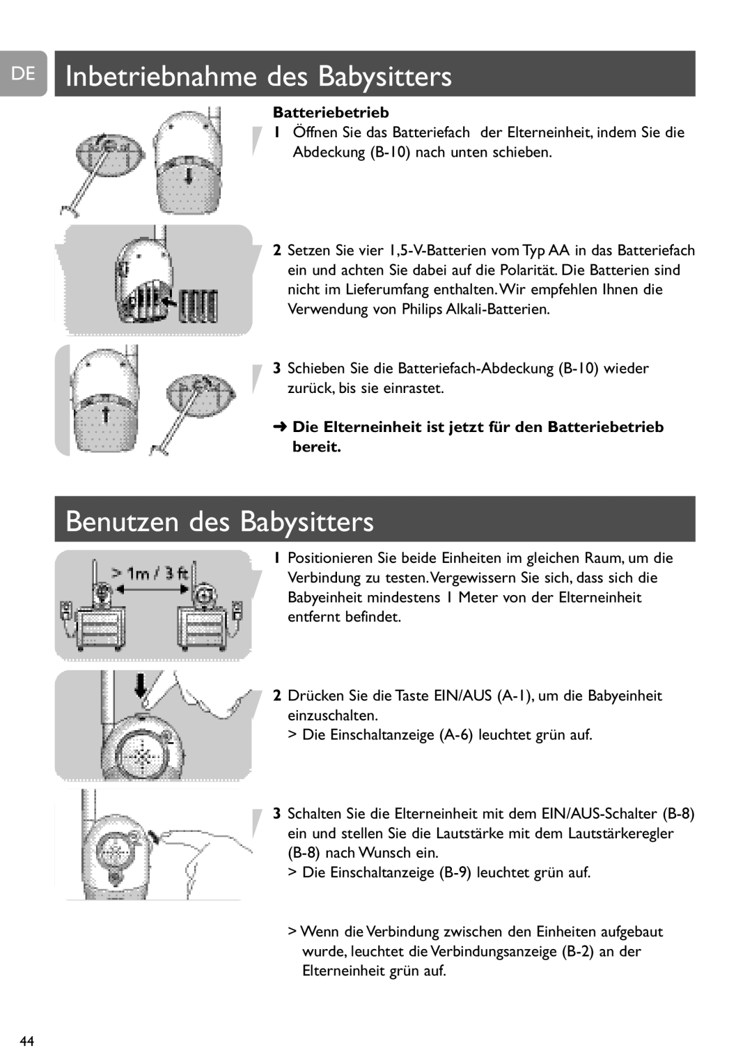 Philips SCD463 user manual DE Inbetriebnahme des Babysitters, Benutzen des Babysitters 