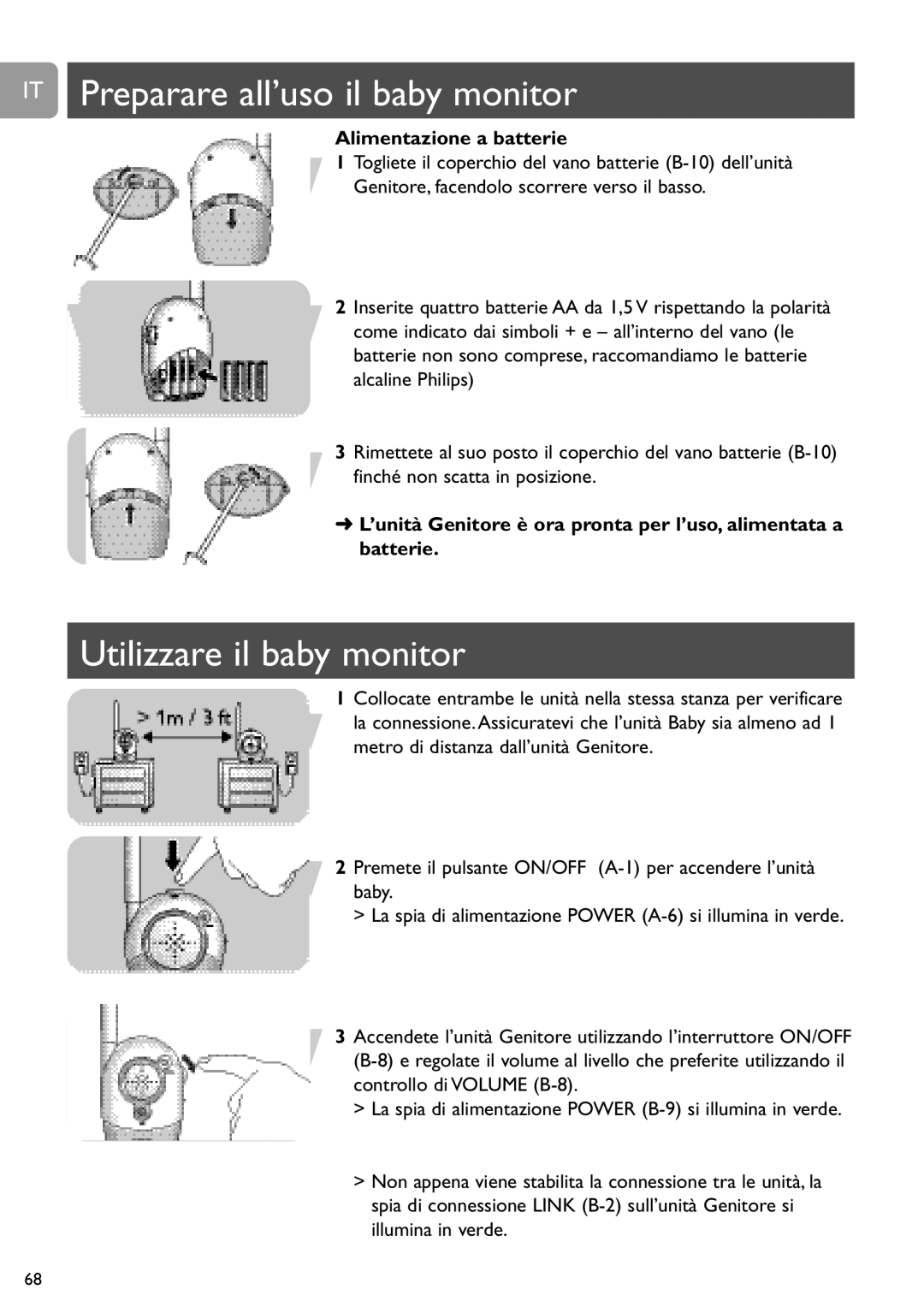 Philips SCD463 user manual IT Preparare all’uso il baby monitor, Utilizzare il baby monitor 