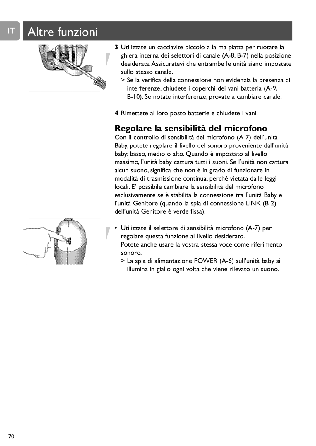 Philips SCD463 user manual IT Altre funzioni, Regolare la sensibilità del microfono 