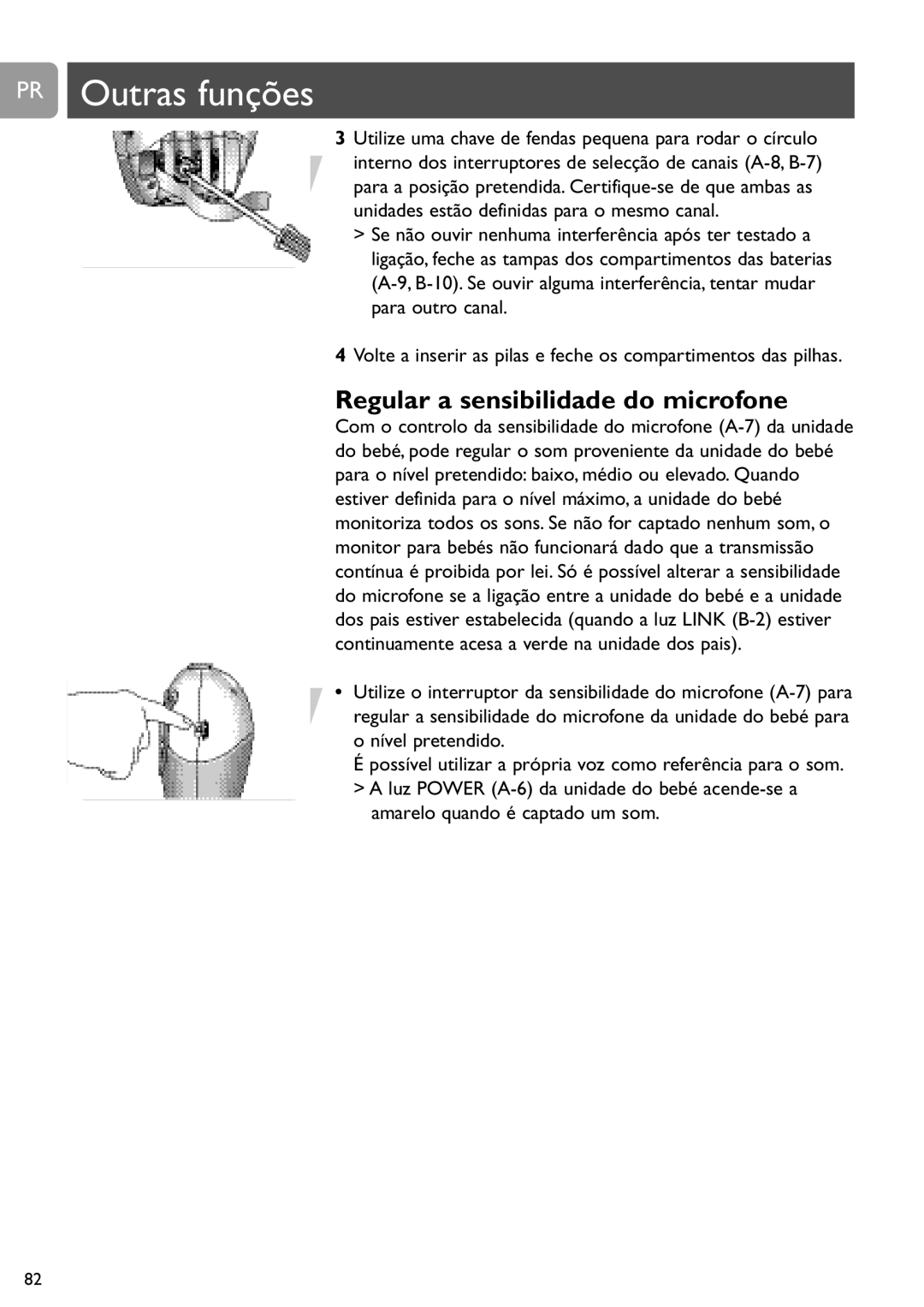 Philips SCD463 user manual PR Outras funções, Regular a sensibilidade do microfone, Amarelo quando é captado um som 