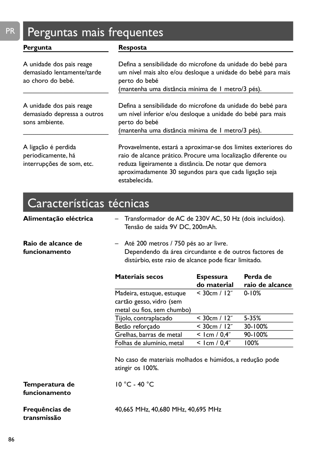 Philips SCD463 user manual PR Perguntas mais frequentes, Características técnicas 