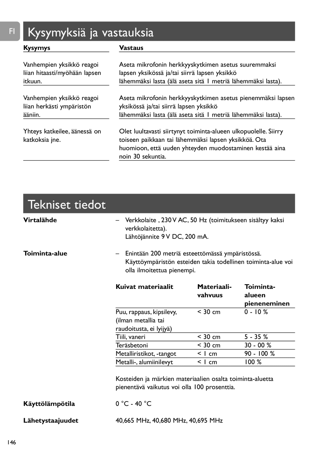 Philips SCD464 user manual FI Kysymyksiä ja vastauksia, Tekniset tiedot 