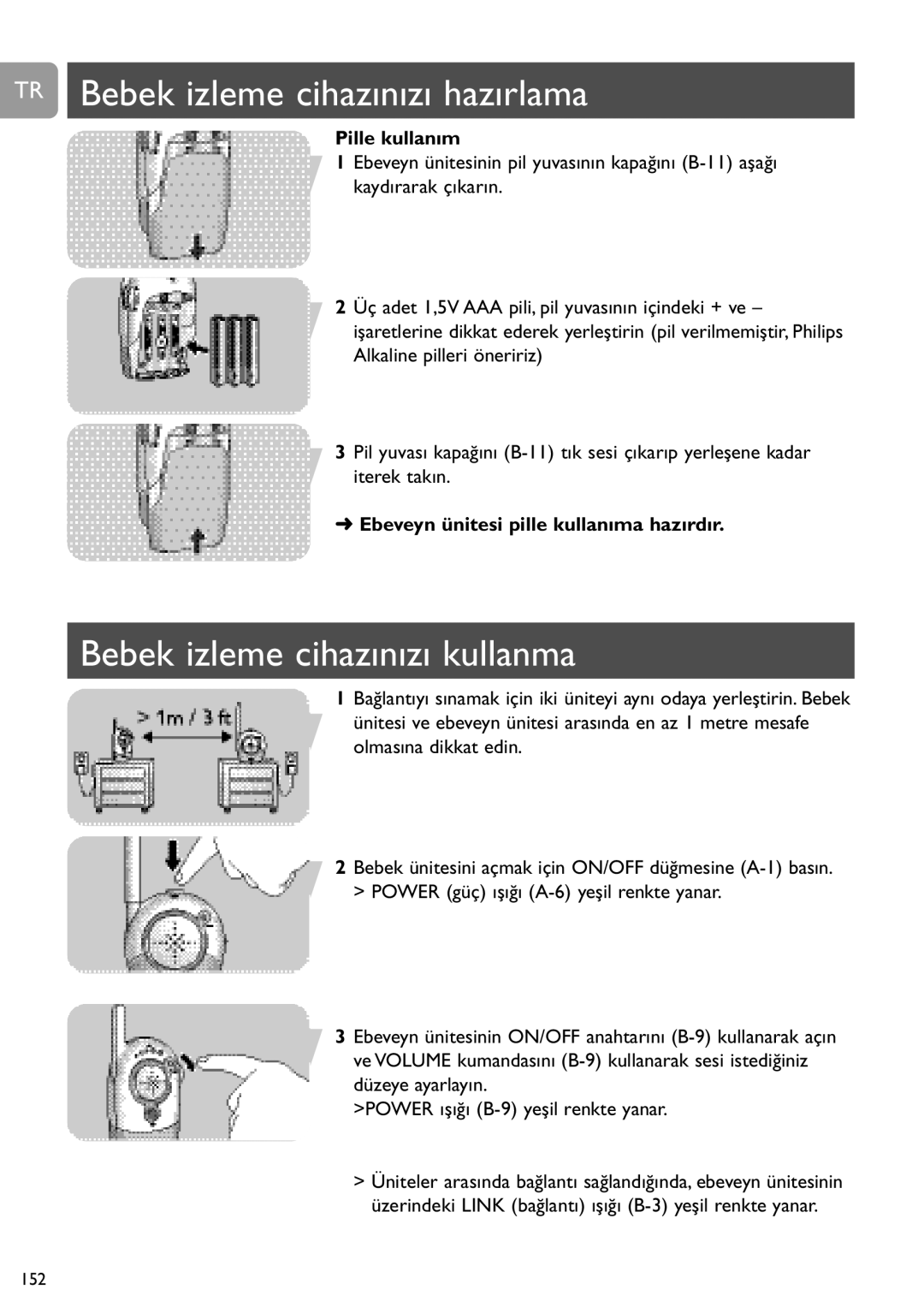 Philips SCD464 user manual TR Bebek izleme cihazınızı hazırlama, Bebek izleme cihazınızı kullanma 