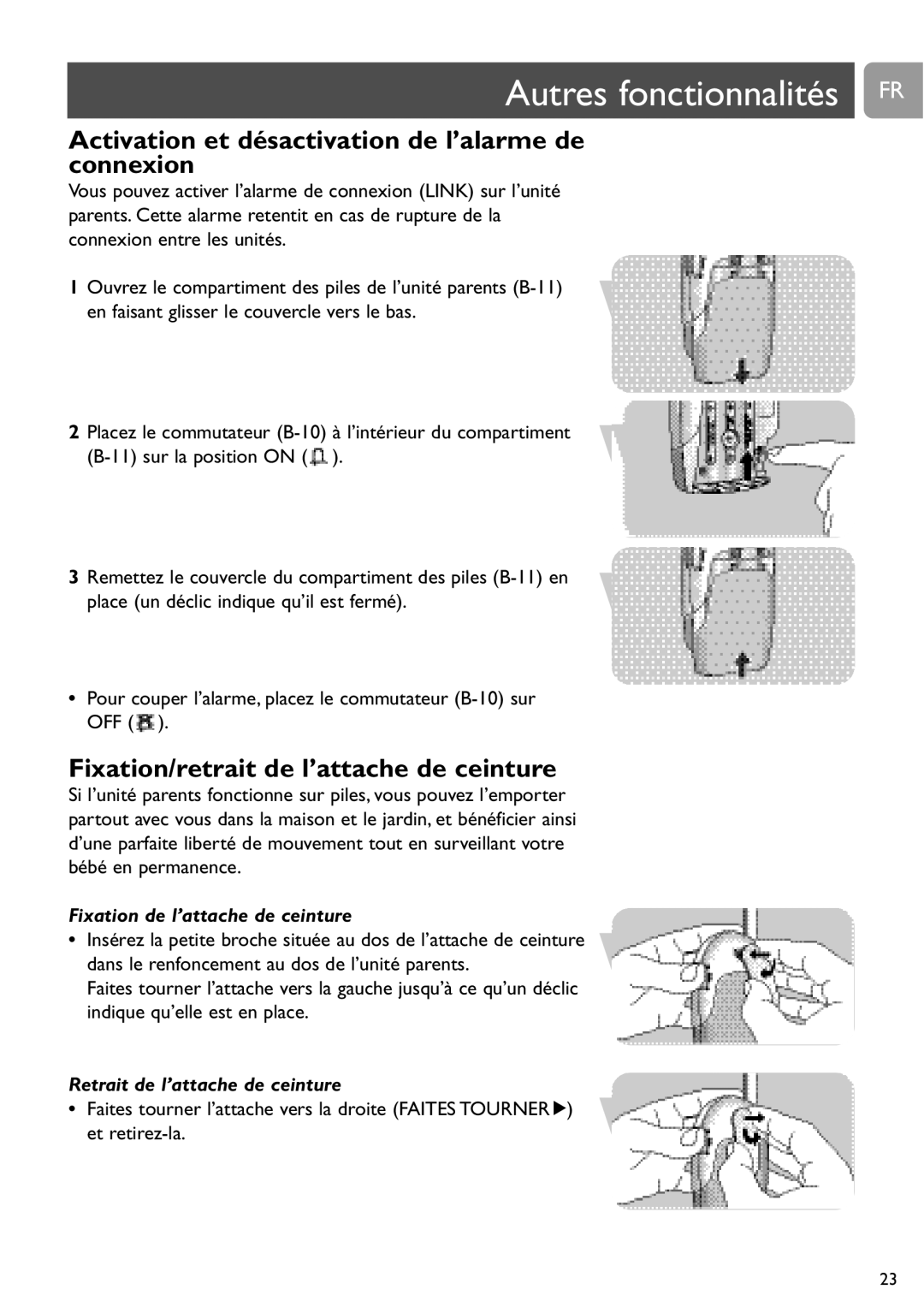 Philips SCD464 user manual Autres fonctionnalités FR, Activation et désactivation de l’alarme de connexion 