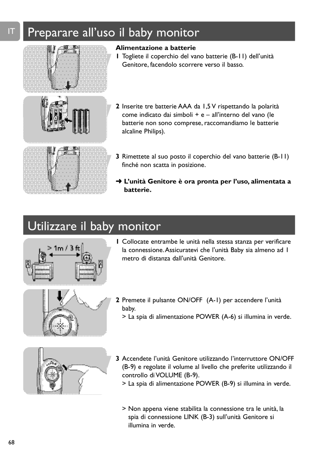 Philips SCD464 user manual IT Preparare all’uso il baby monitor, Utilizzare il baby monitor 