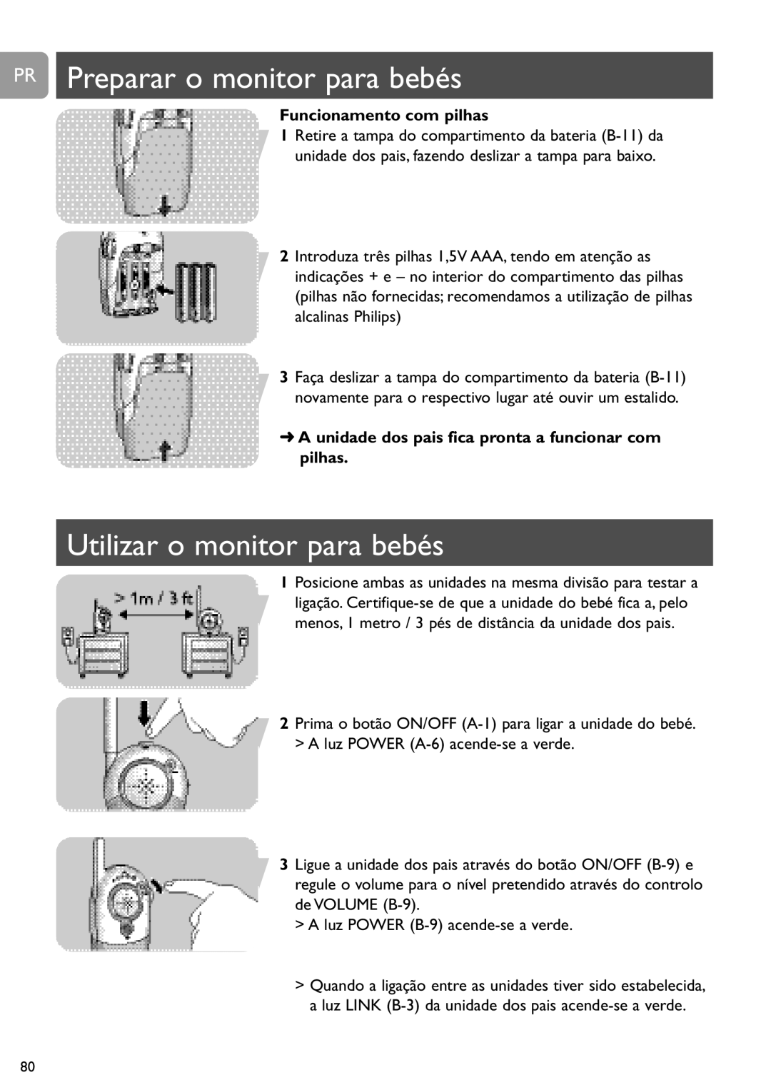 Philips SCD464 user manual PR Preparar o monitor para bebés, Utilizar o monitor para bebés 